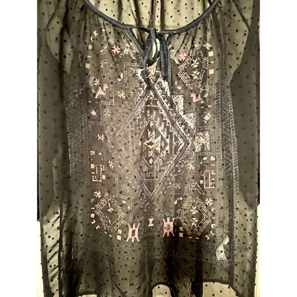 Maurices Sheer Black3/4 Sleeve Blouse Boho Design (Size L) - Picture 3 of 8